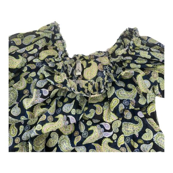 FREE PEOPLE Women SZ L Off-Shoulder Boho Paisley Print Bodysuit Top Long Sleeves - Picture 14 of 14